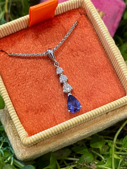 Tanzanite and Diamond Pendant Necklace in 18ct White Gold