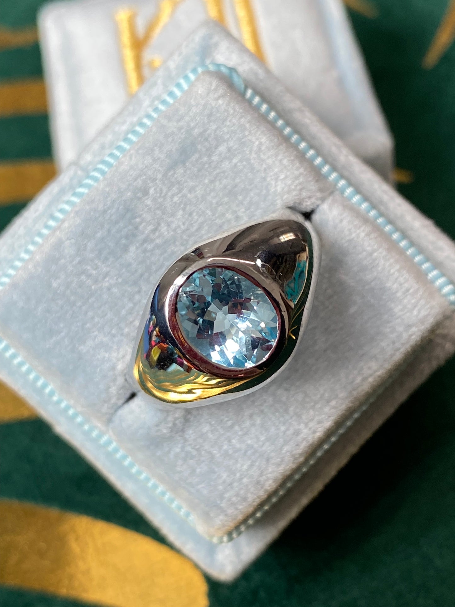 3.00 Carat Oval Cut Blue Topaz Pinky Ring