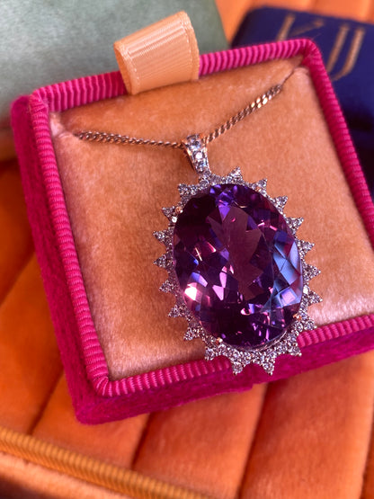 30.00 Carat Amethyst and Diamond Pendant in 9ct Yellow Gold