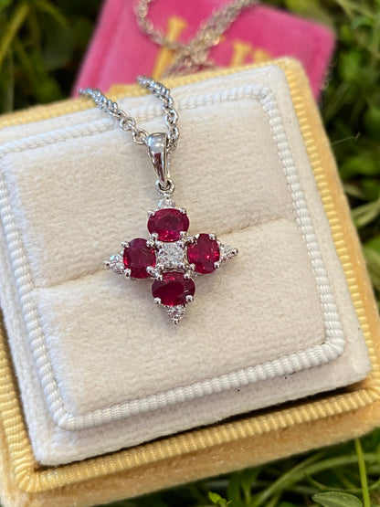 Vintage Ruby and Diamond Pendant Necklace in 18ct White Gold