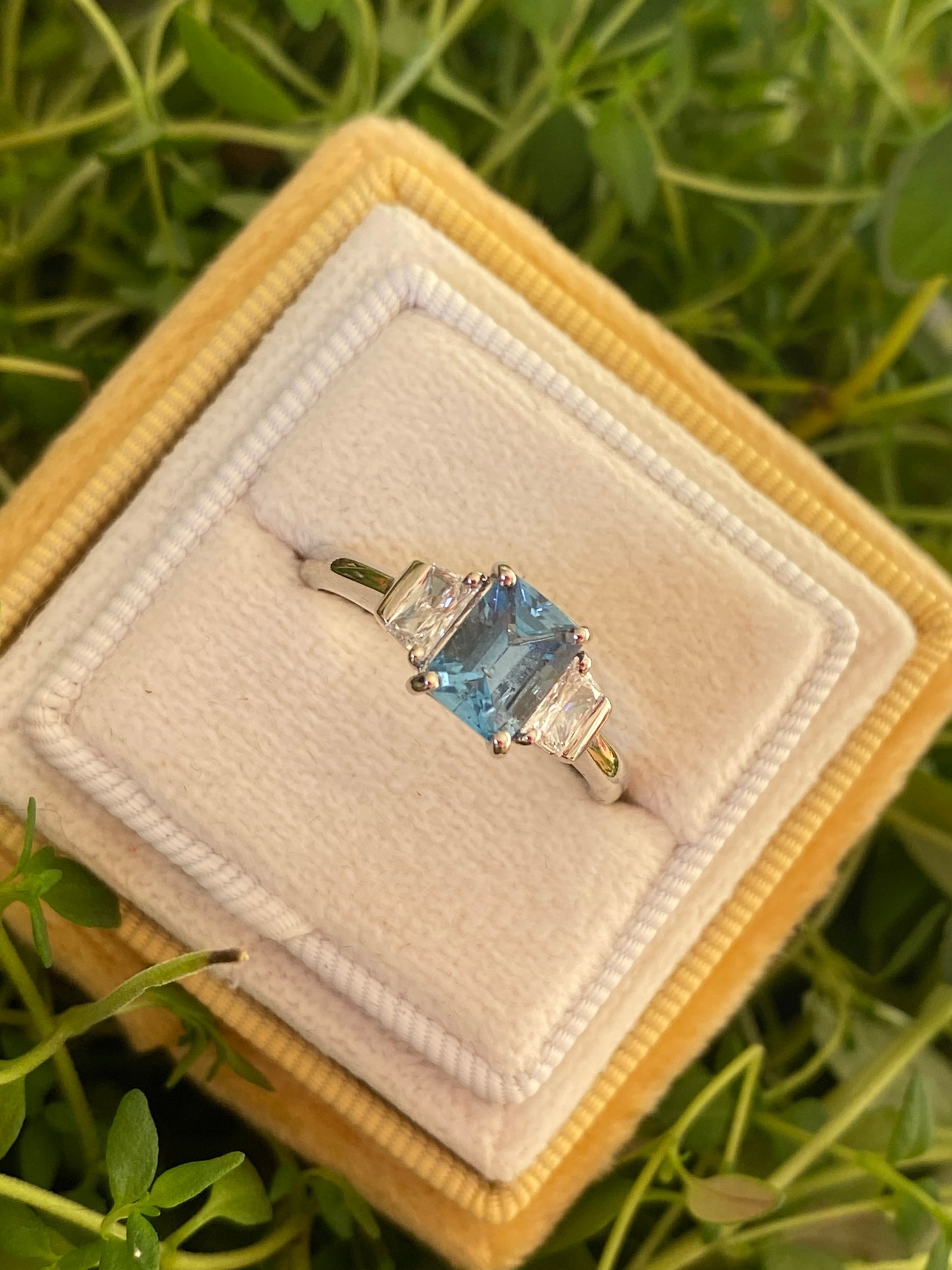 1.02 Carat Aquamarine and Natural Diamond Three-Stone Ring in Platinum