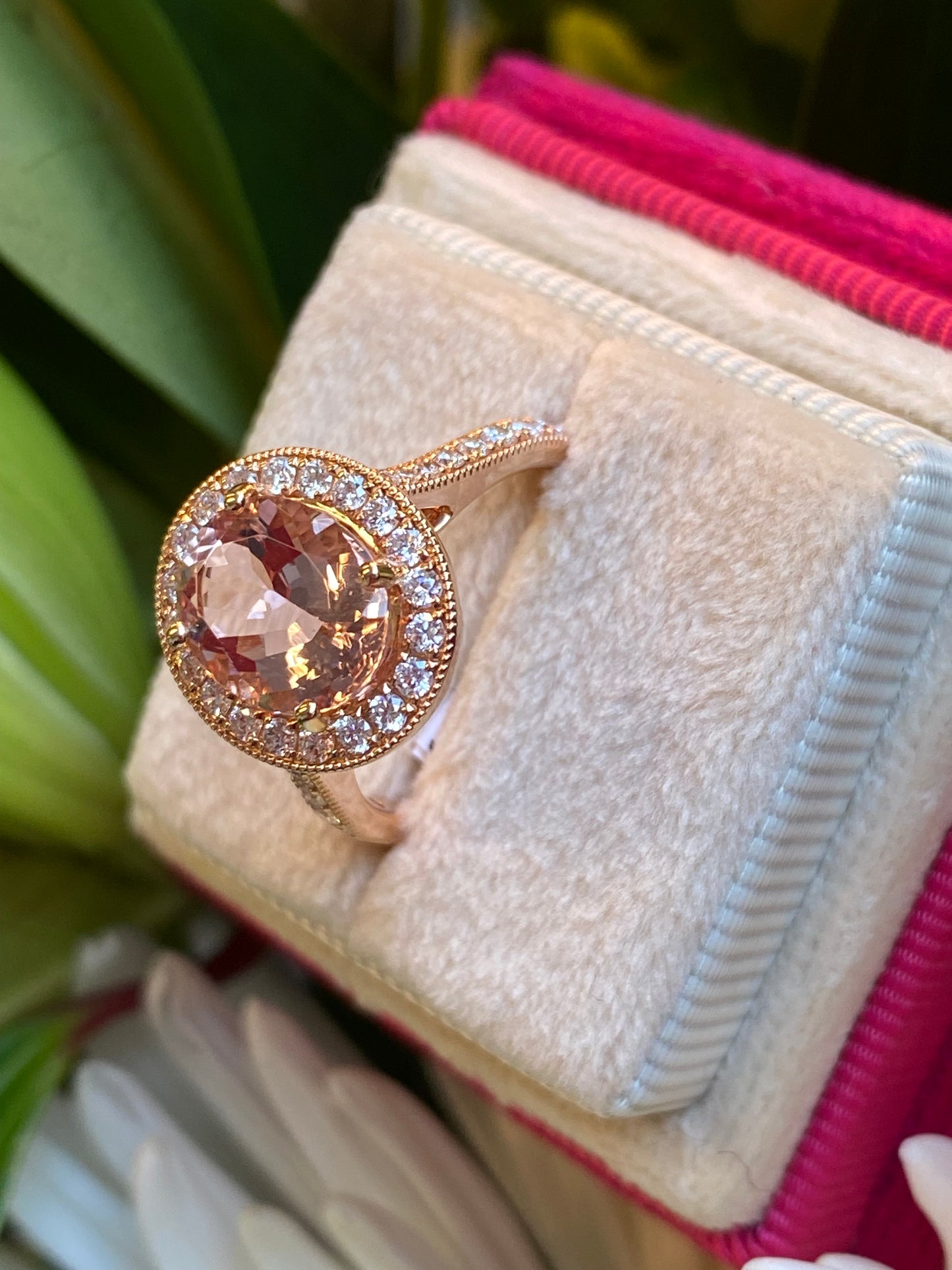 2.80 CTW  Morganite and Natural Diamond Ring in 18ct Rose Gold