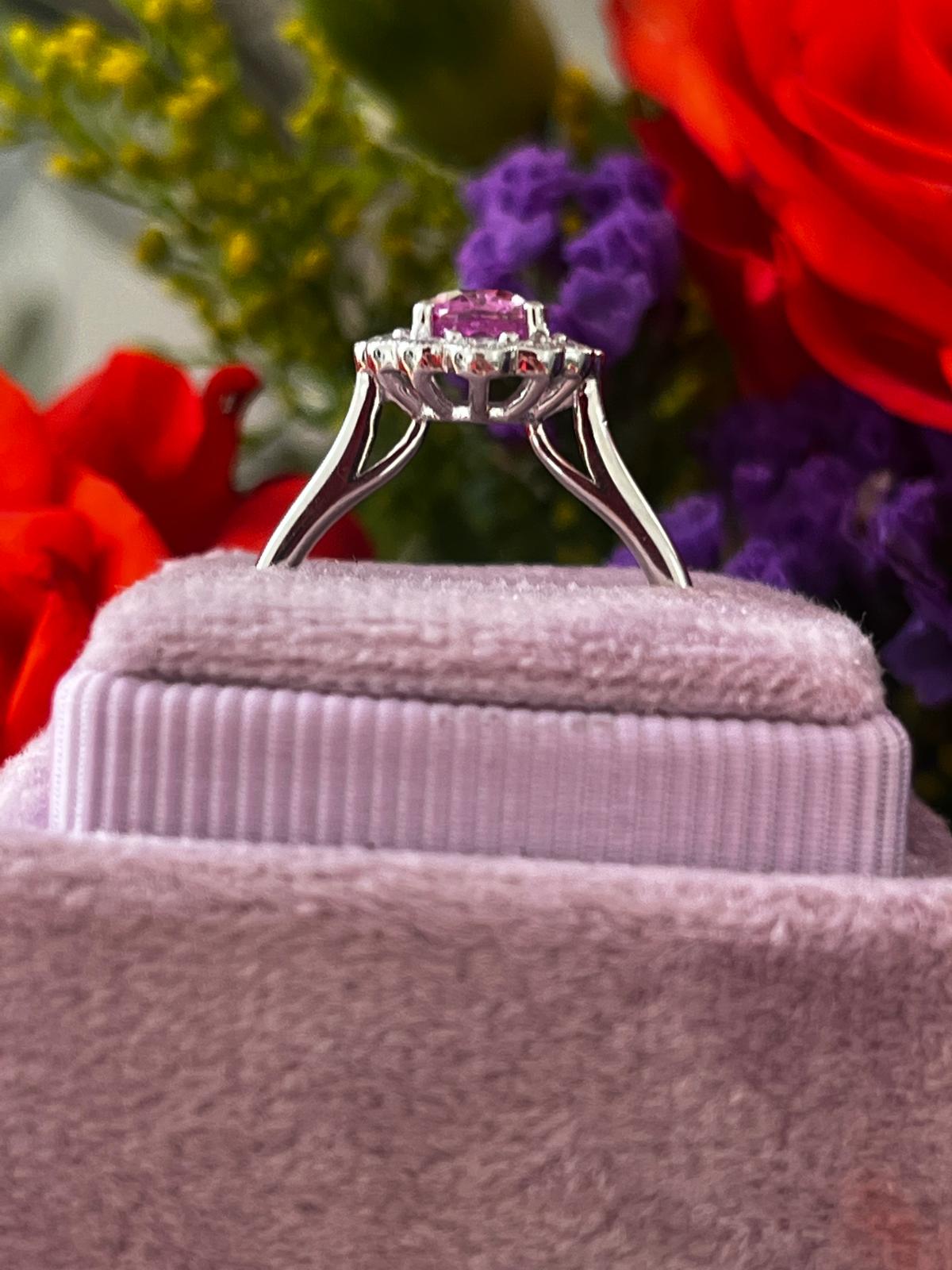 1.94 CTW Oval Cut Pink Sapphire and Natural Diamond Halo Engagement Ring in Platinum