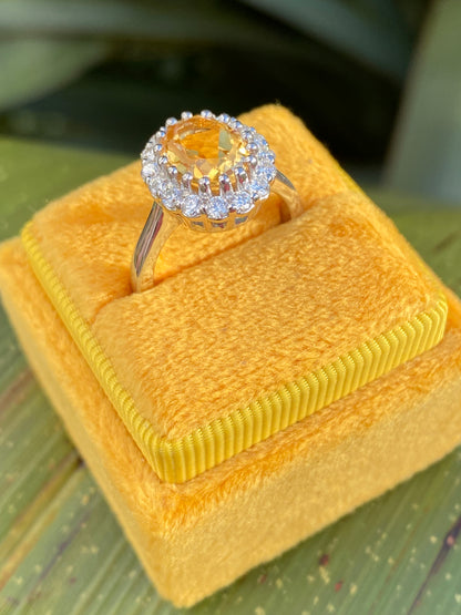 2.52 CTW Oval Cut Citrine and Moissanite Halo Cocktail Ring in Sterling Silver / 9ct Gold / 18ct Gold