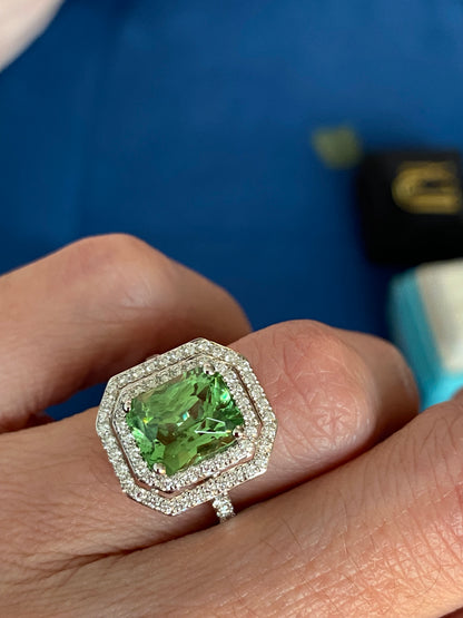 4.57ctw Tsavorite Garnet and Diamond Halo Engagement Ring in Platinum