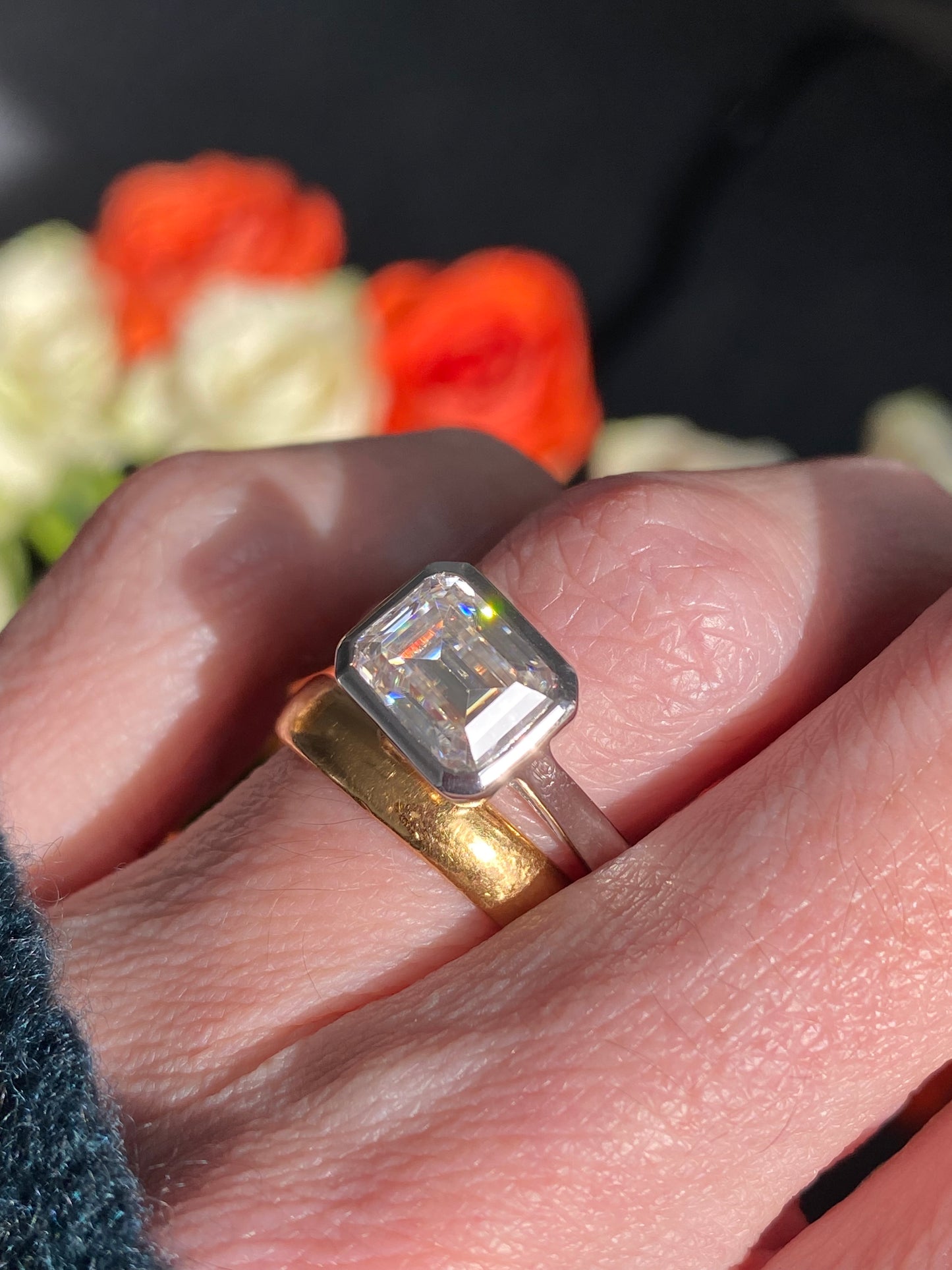 3.00 Carat Emerald Cut Moissanite East West Solitaire Ring