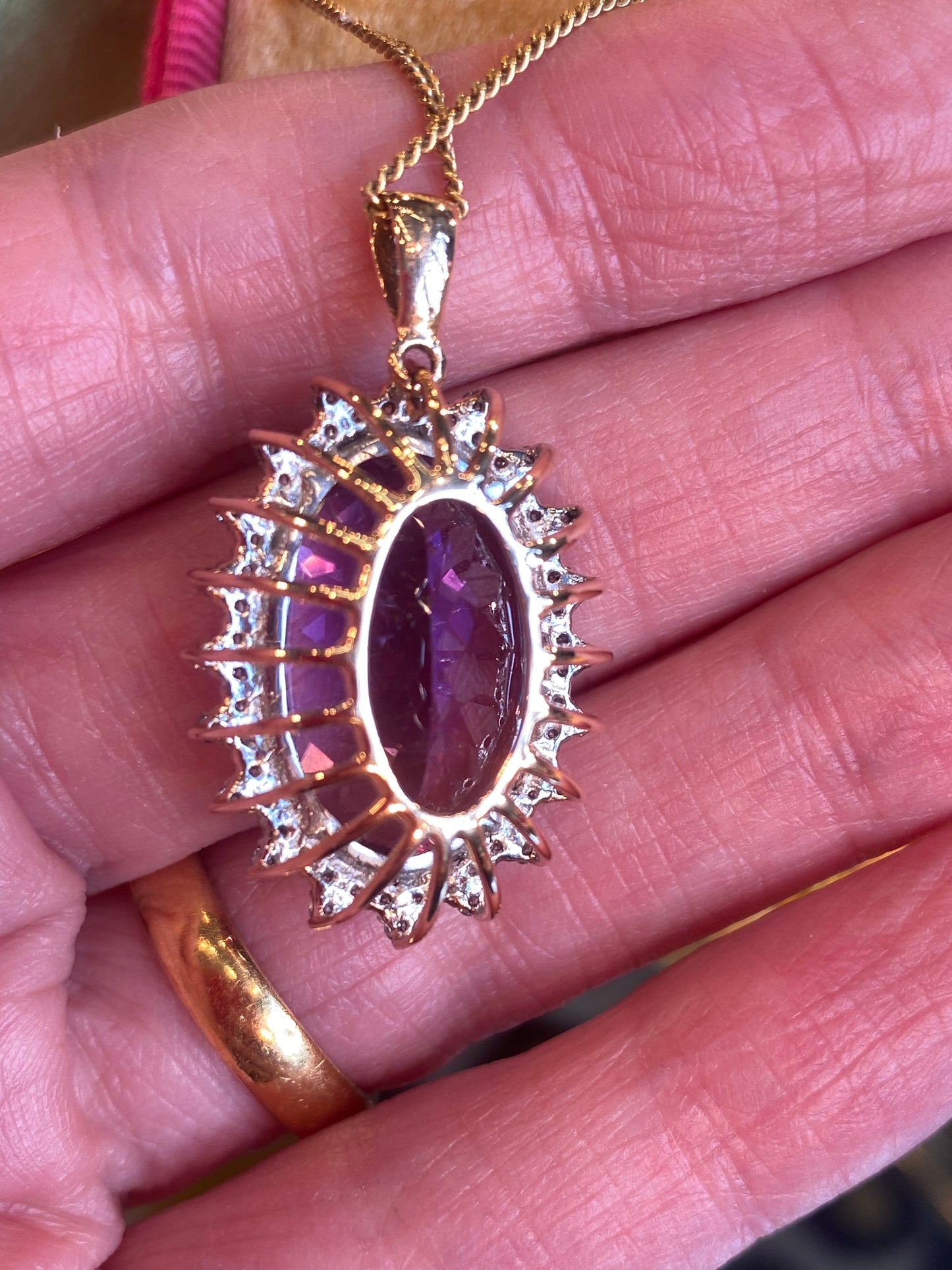 30.00 Carat Amethyst and Diamond Pendant in 9ct Yellow Gold