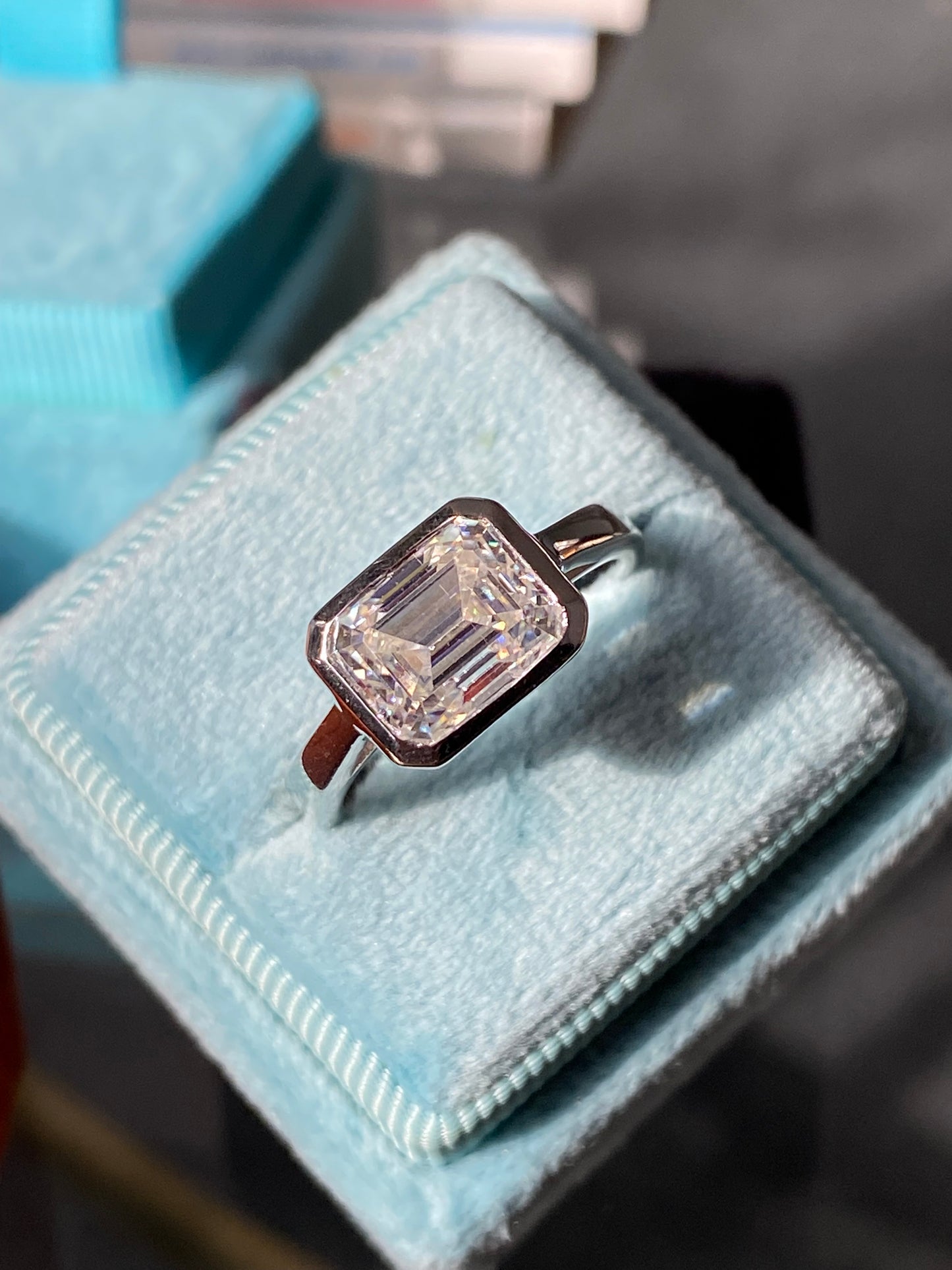 3.00 Carat Emerald Cut Moissanite East West Solitaire Ring