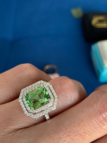 4.57ctw Tsavorite Garnet and Diamond Halo Engagement Ring in Platinum