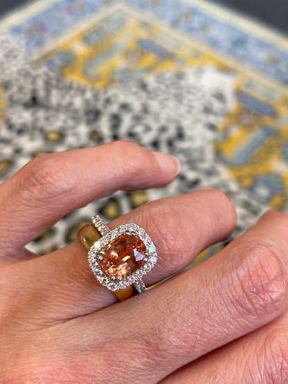 2.68 Carat Orange Sapphire and Natural Diamond Halo Engagement Ring in Platinum