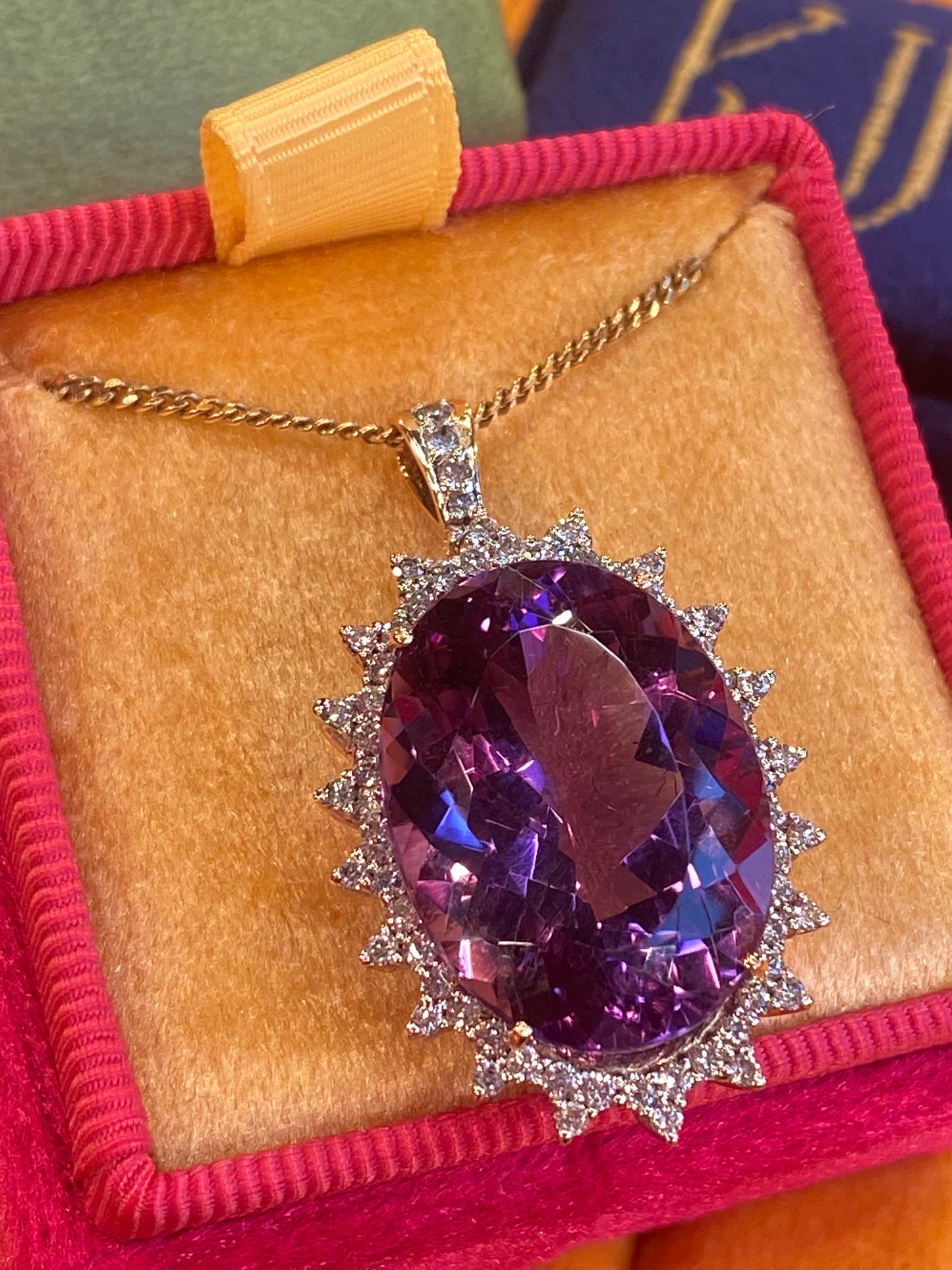 30.00 Carat Amethyst and Diamond Pendant in 9ct Yellow Gold