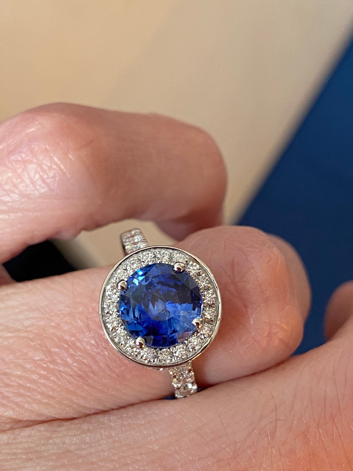 3.65 CTW Blue Ceylon Sapphire and Natural Diamond Double Halo Ring in Platinum