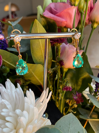 Spectacular 9.65ctw Pear Cut Colombian Emerald and Diamond Drop Earrings in 18ct Yellow Gold