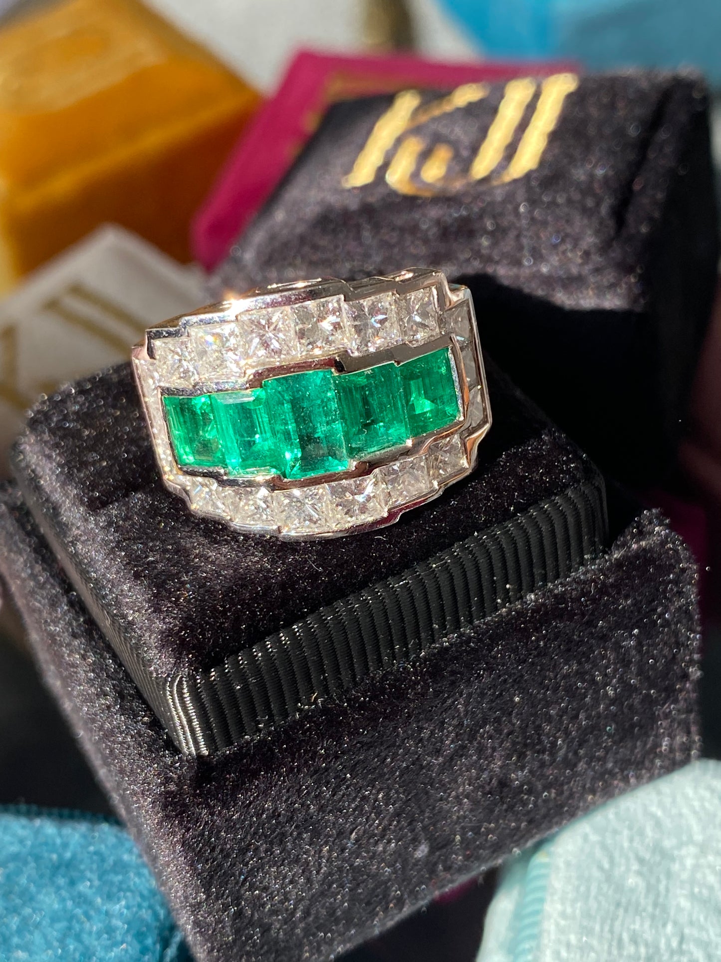 Colombian Emerald and Diamond Cocktail Ring in 18ct White Gold