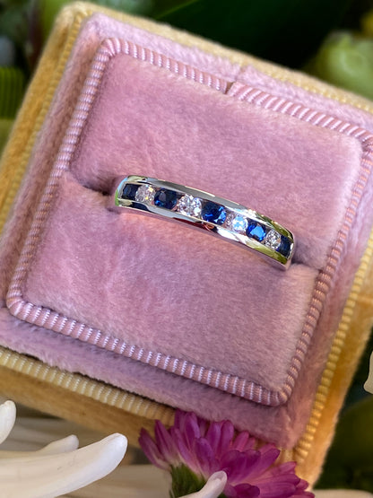 0.55 CTW Sapphire and Natural Diamond Eternity Wedding Stacking Ring in Platinum