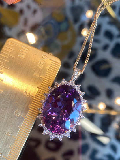 30.00 Carat Amethyst and Diamond Pendant in 9ct Yellow Gold