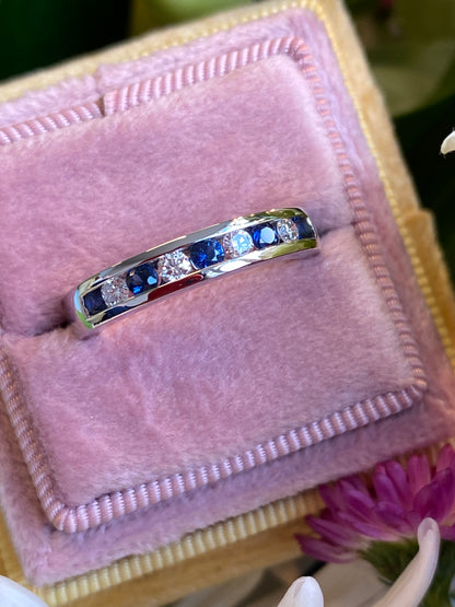 0.55 CTW Sapphire and Natural Diamond Eternity Wedding Stacking Ring in Platinum