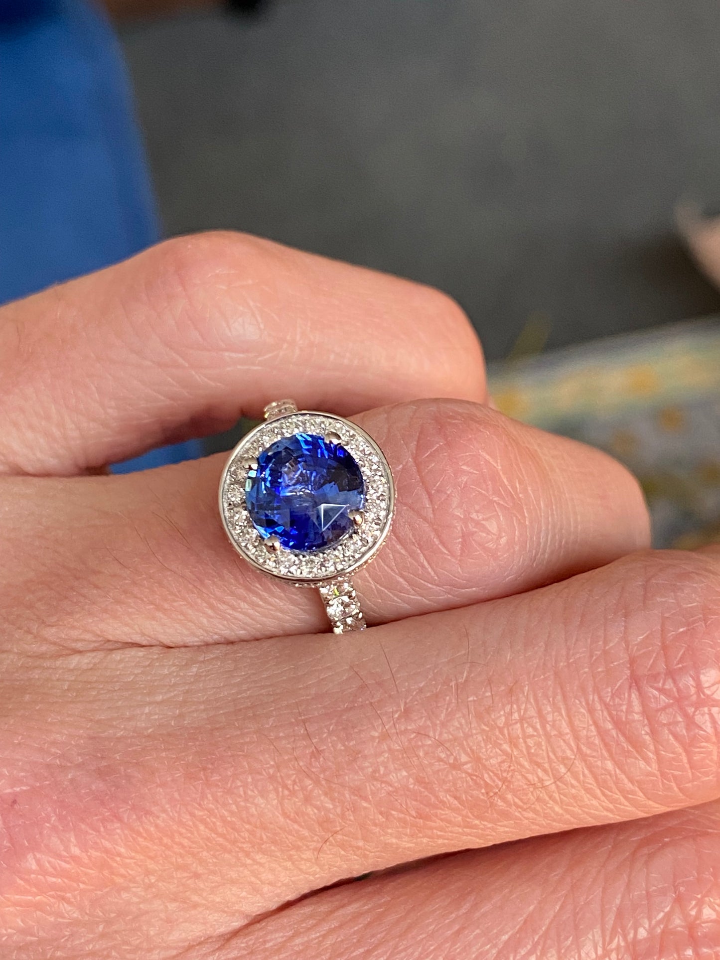 3.65 CTW Blue Ceylon Sapphire and Natural Diamond Double Halo Ring in Platinum