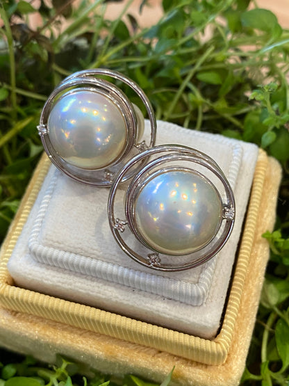 Vintage French Mabe Pearl and Diamond Earrings in 18ct White Gold