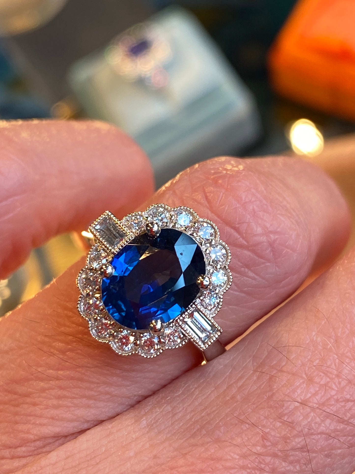 2.79 Carat Blue Ceylon Sapphire and 0.56ctw Natural Diamond Halo Ring in Platinum