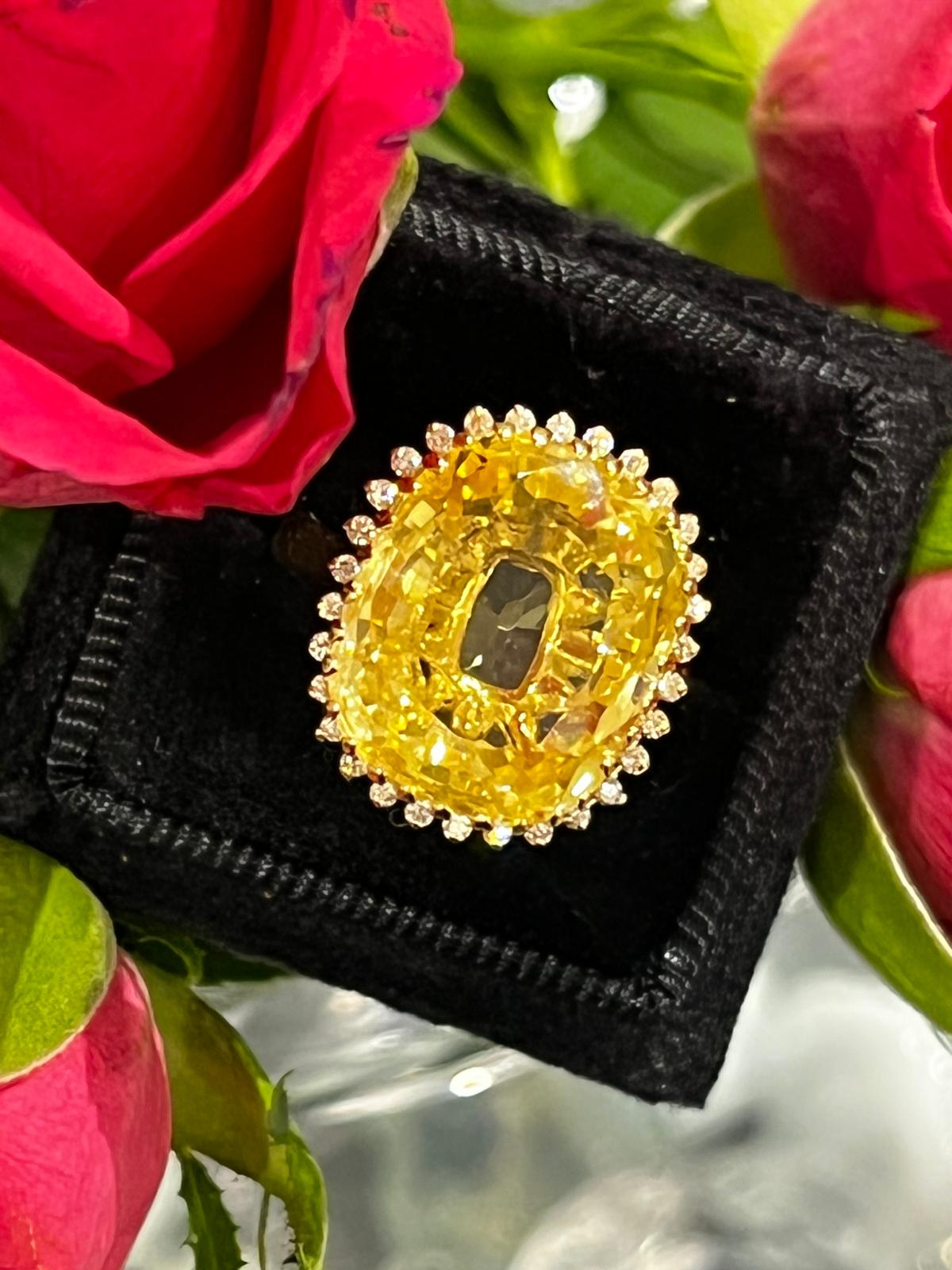 Masterpiece 19.23 Carat Certified Antique Unheated Yellow Sapphire and Diamond Ring