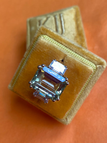 7.50 Carat Emerald Cut Yellow Aquamarine and 2.00ctw Diamond Ring in 18ct Yellow Gold