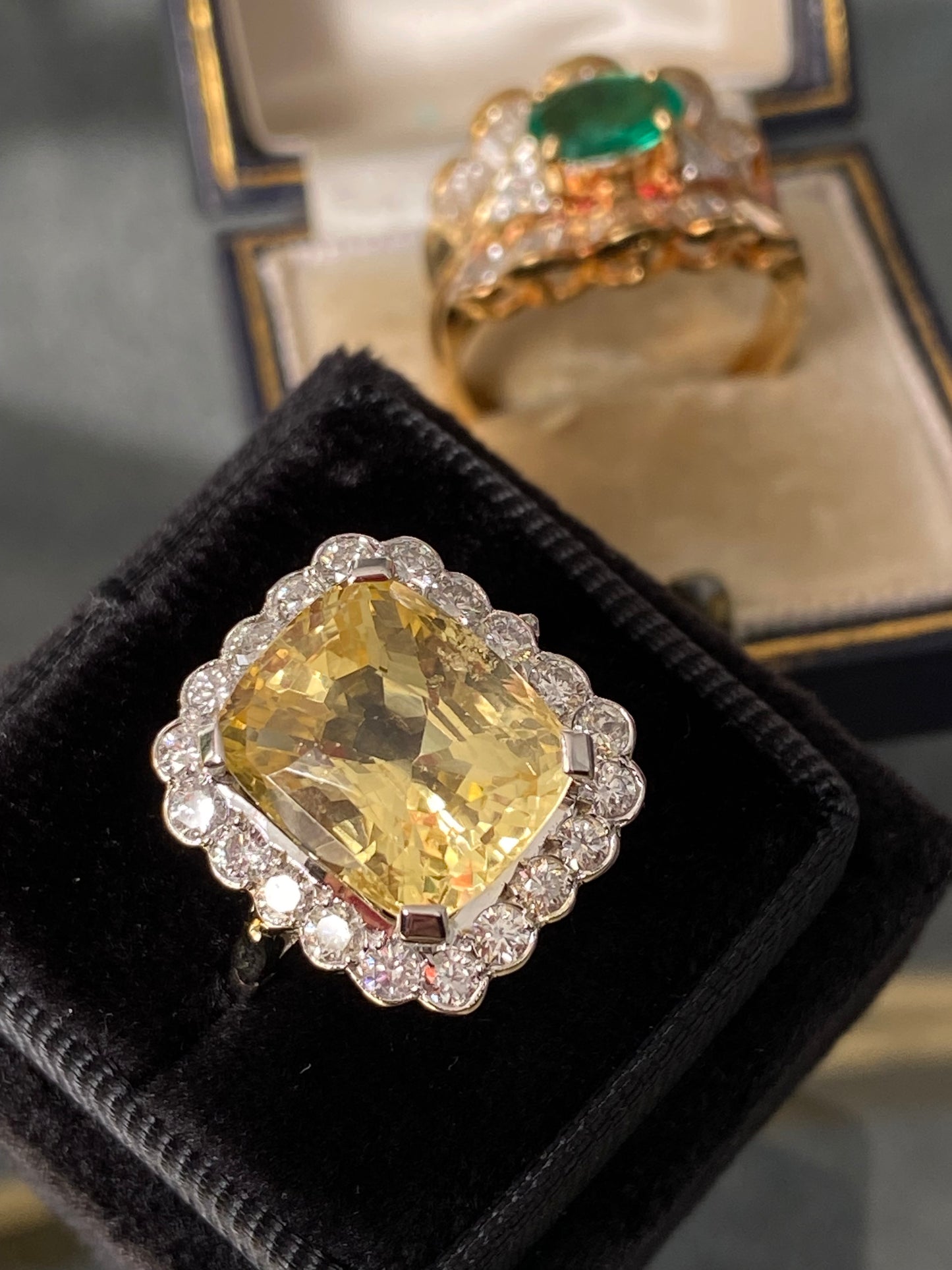 11.32 Carat Certified Unheated Yellow Sapphire and 1.05 Carat Diamond Ring