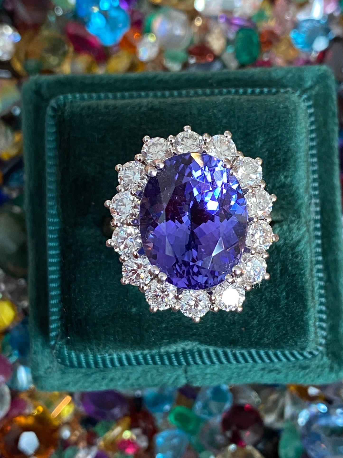 9.40 Carat Oval Cut Tanzanite and 2.02ctw Natural Diamond Cocktail Ring in 18ct Gold