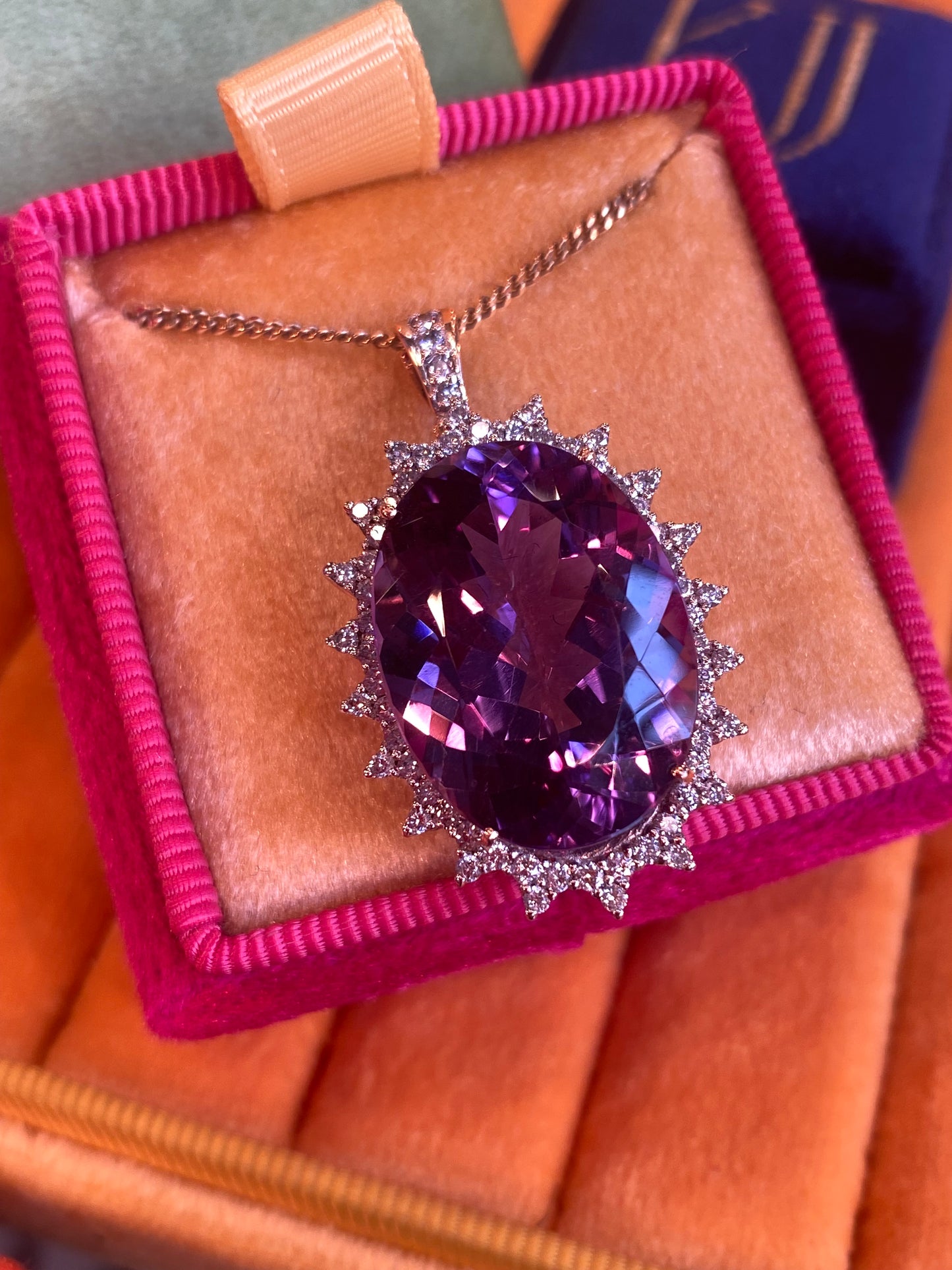 30.00 Carat Amethyst and Diamond Pendant in 9ct Yellow Gold