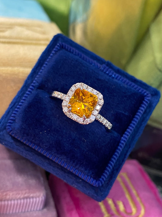 2.50 Carat Orange Sapphire and Natural Diamond Halo Engagement Ring