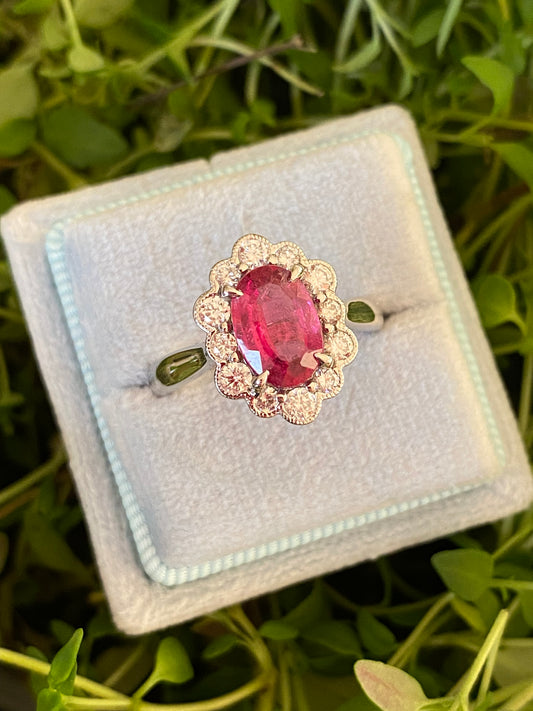 1.44 Carat Cut Pink Tourmaline and Natural Diamond Ring in Platinum