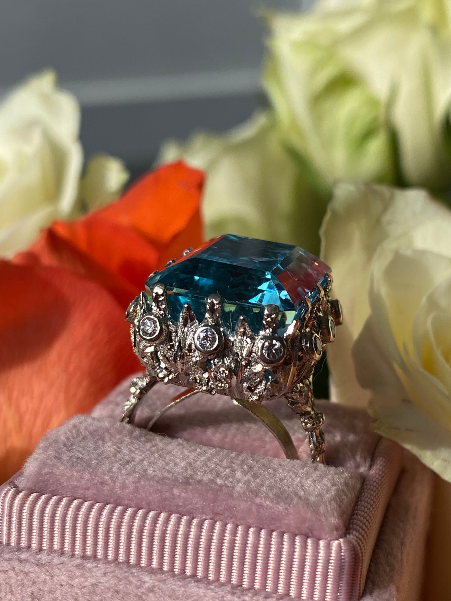 22.00 Carat Aquamarine and Diamond Vintage Cocktail Ring in 18ct White Gold