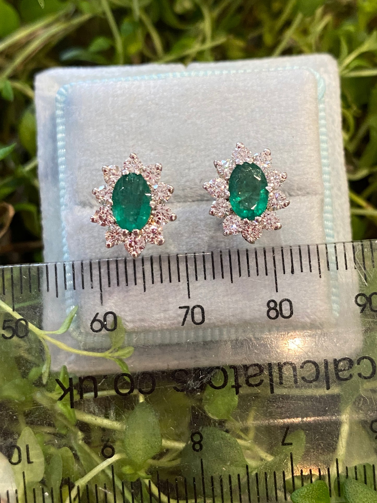 1.60 CTW Emerald and Diamond Halo Stud Earrings in 18ct Yellow Gold