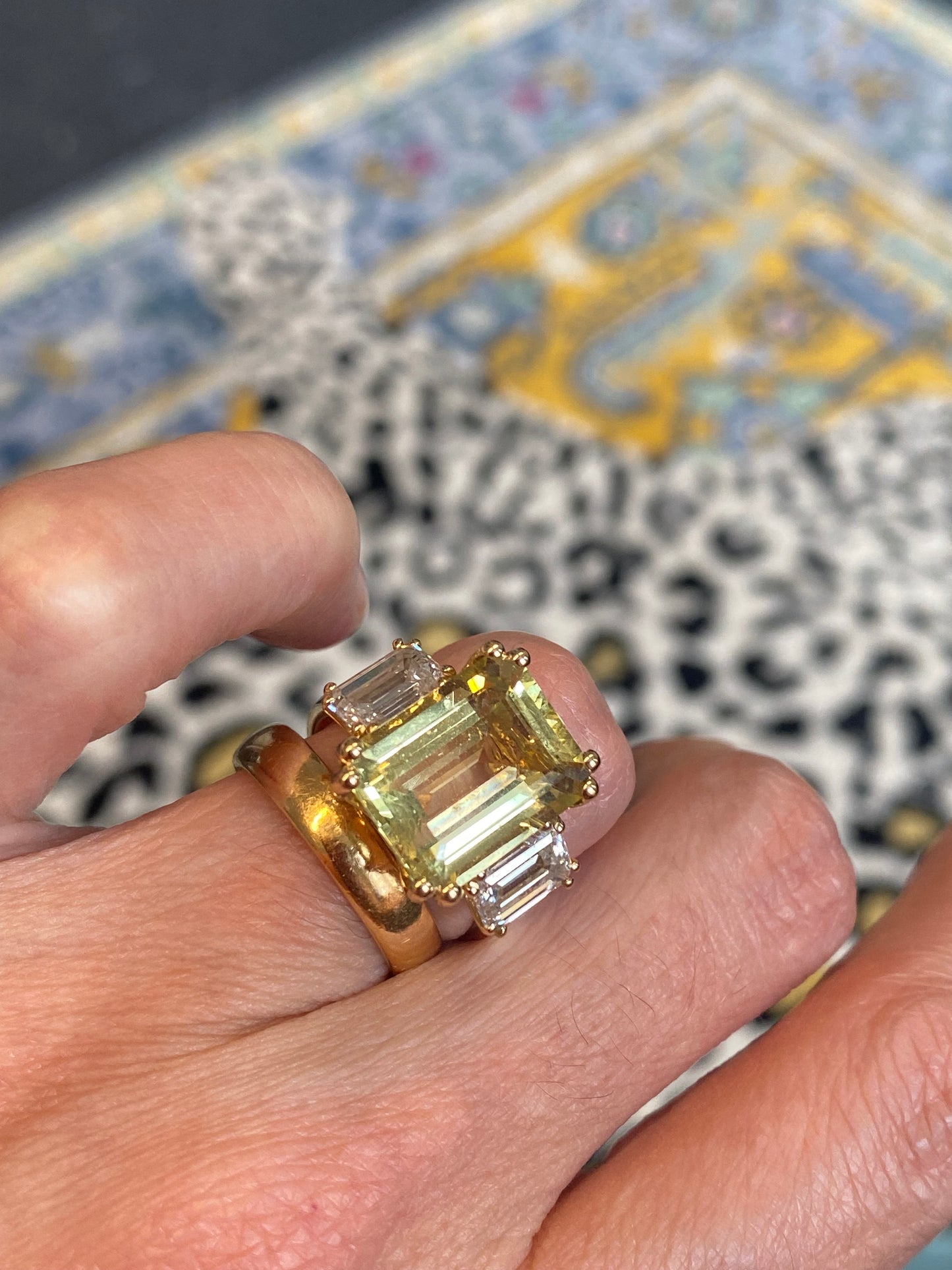 7.50 Carat Emerald Cut Yellow Aquamarine and 2.00ctw Diamond Ring in 18ct Yellow Gold