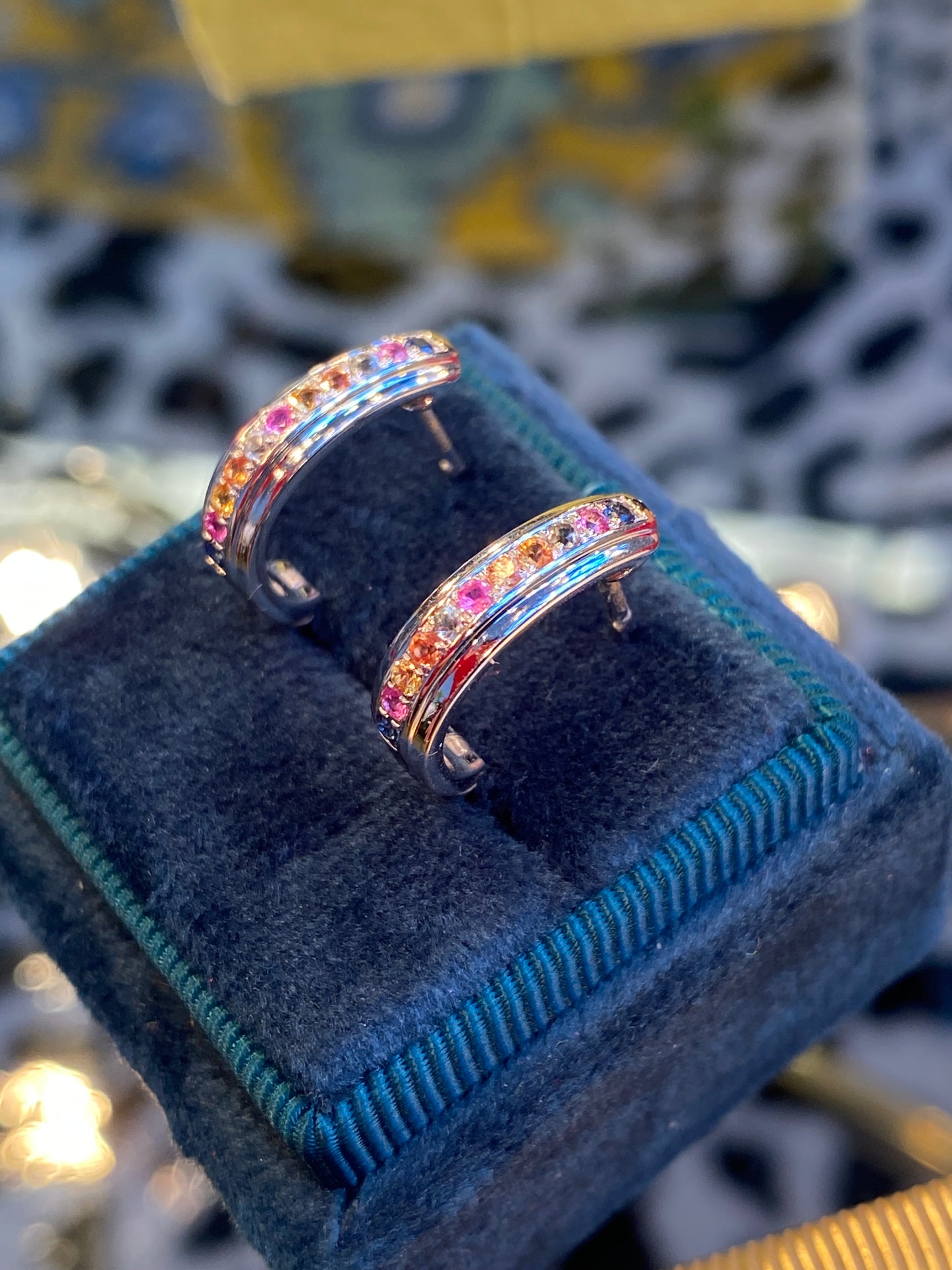 Rainbow Sapphire Hoop Earrings in 18ct White Gold