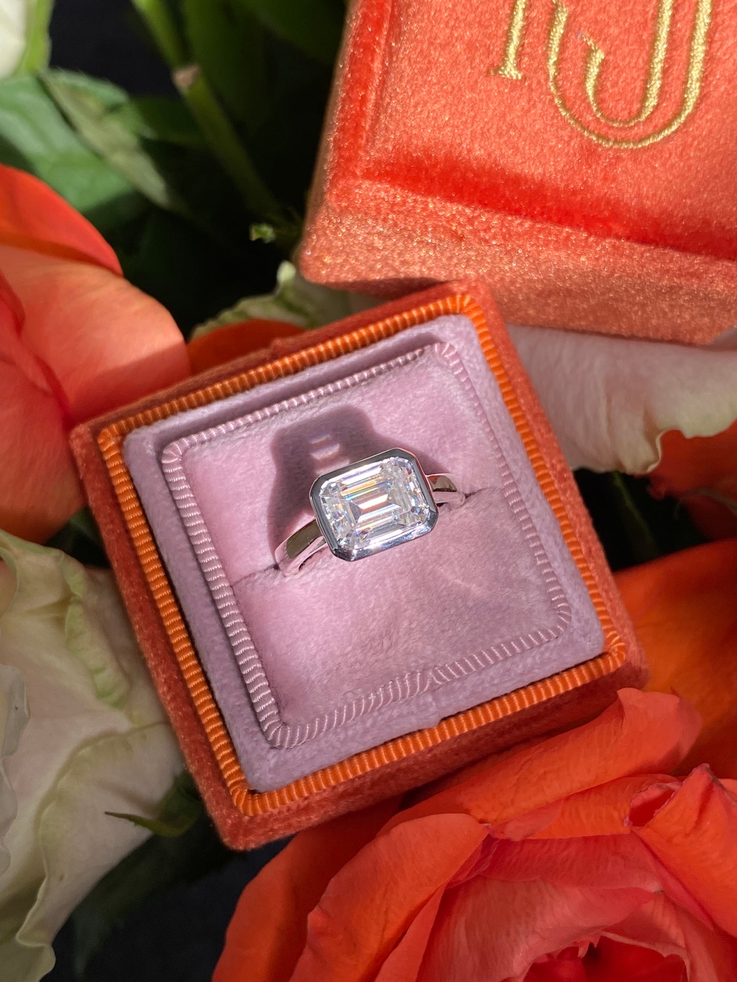 3.00 Carat Emerald Cut Moissanite East West Solitaire Ring