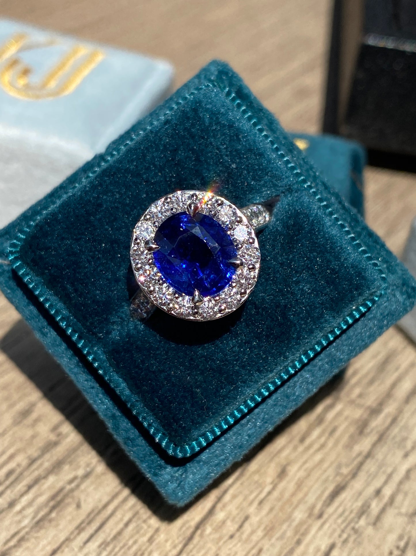 3.01 Carat Blue Ceylon Sapphire and Natural Diamond Halo Ring in Platinum