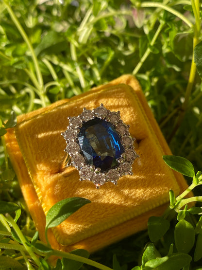 4.05 Carat Blue Ceylon Sapphire and 1.38 CTW Natural Diamond Halo Ring in Platinum