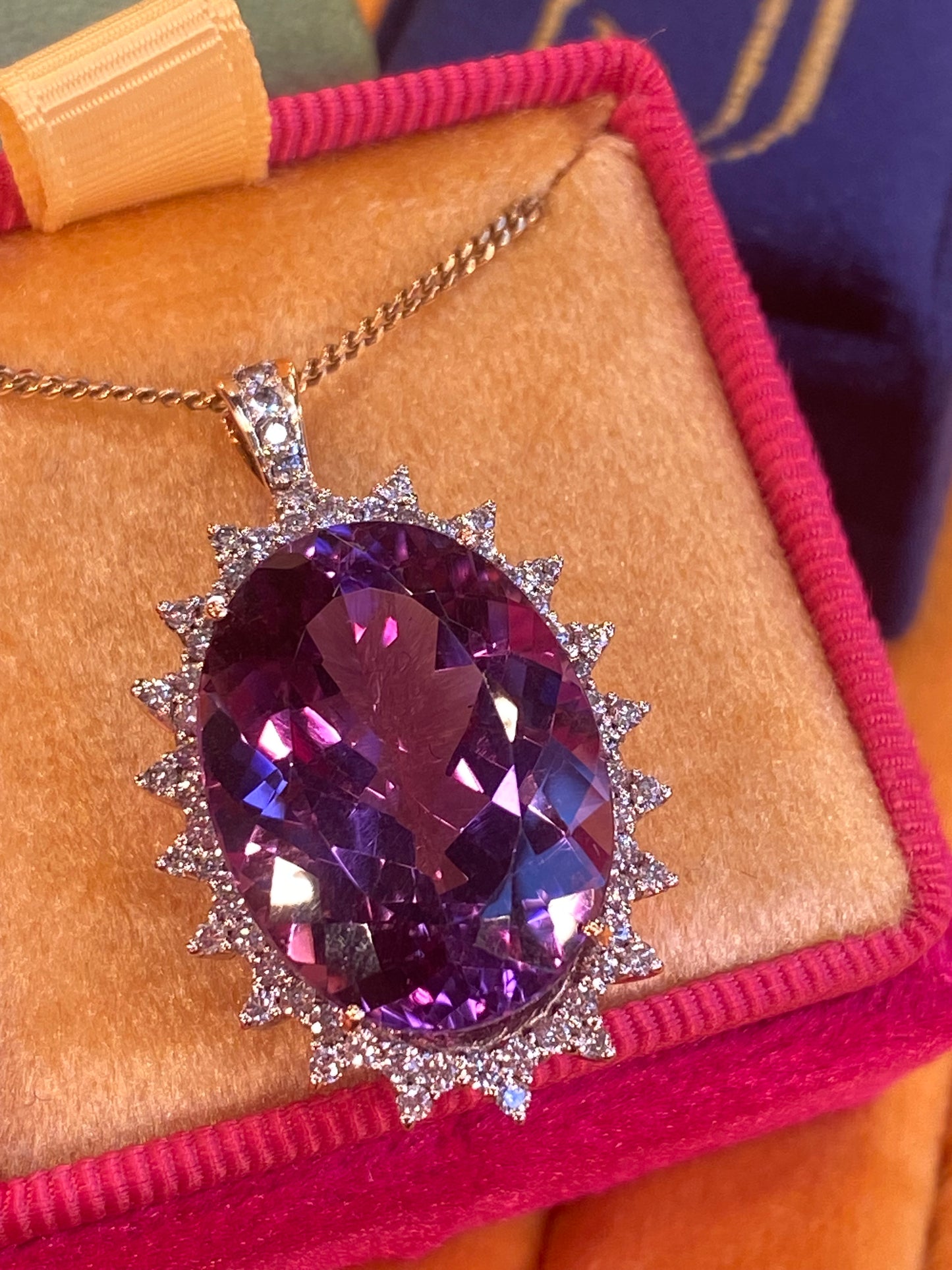 30.00 Carat Amethyst and Diamond Pendant in 9ct Yellow Gold