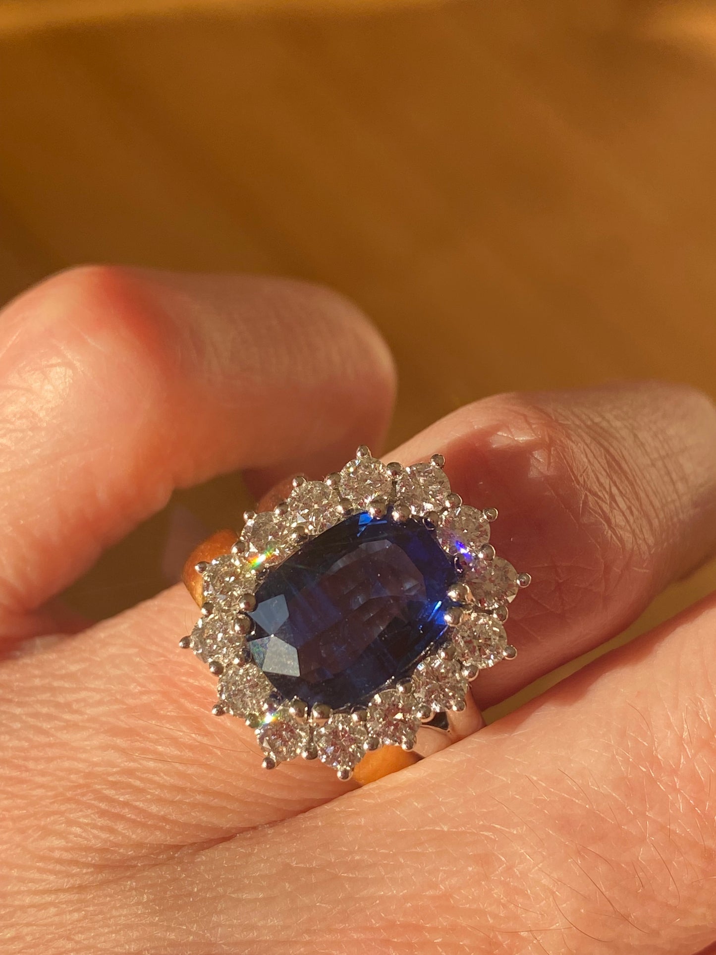 4.05 Carat Blue Ceylon Sapphire and 1.38 CTW Natural Diamond Halo Ring in Platinum