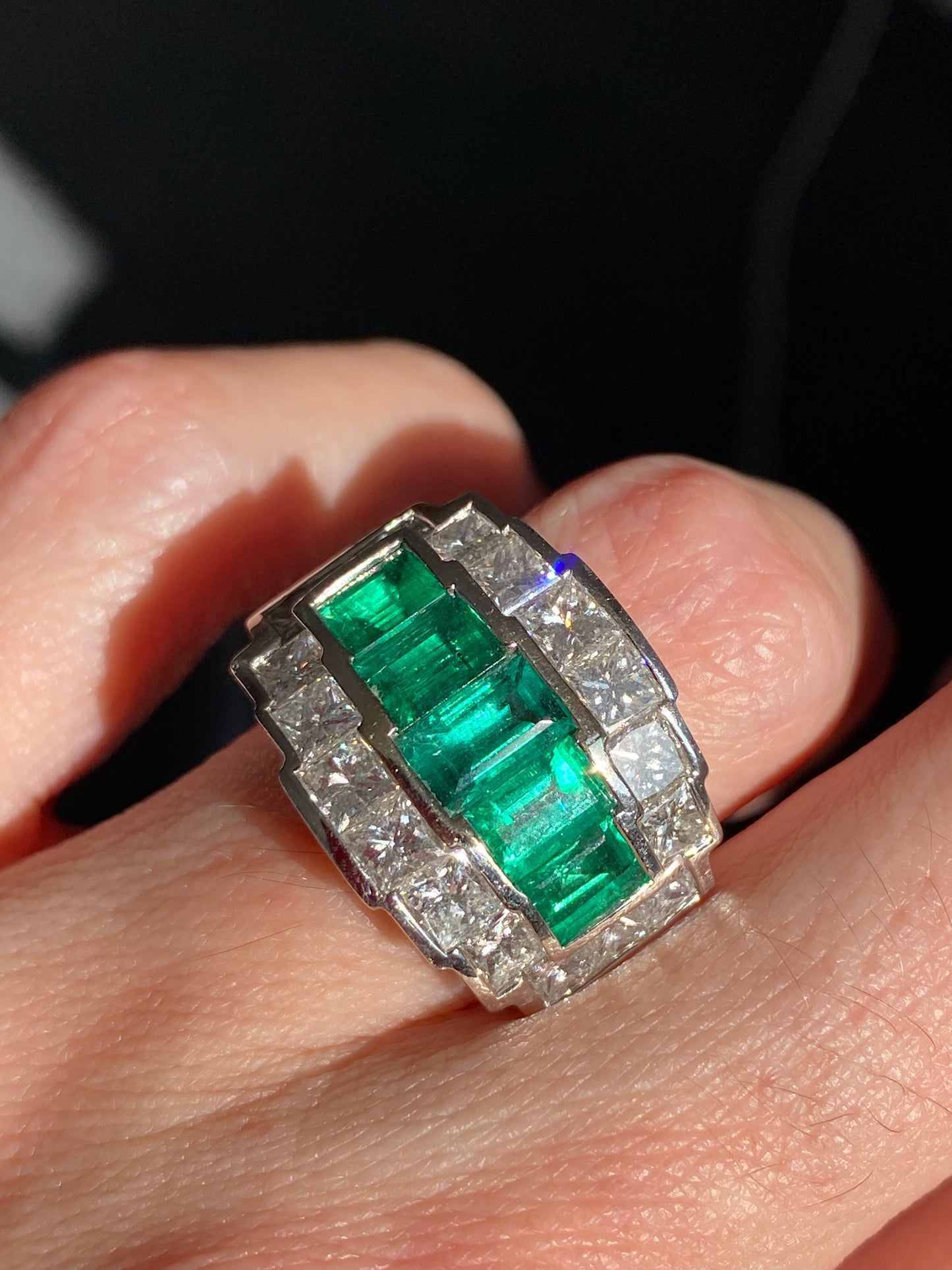 Colombian Emerald and Diamond Cocktail Ring in 18ct White Gold