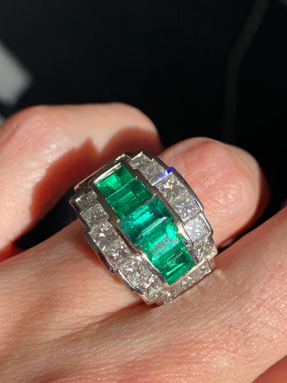 Colombian Emerald and Diamond Cocktail Ring in 18ct White Gold