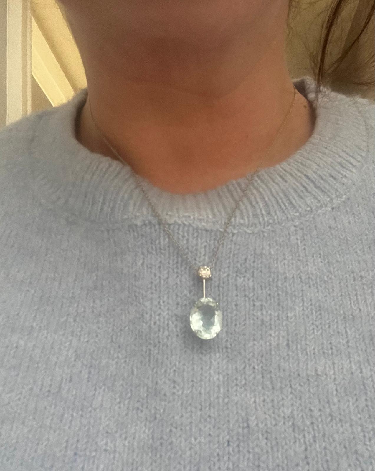 7.12 Carat Aquamarine and 0.42ct Natural Diamond Necklace in Platinum