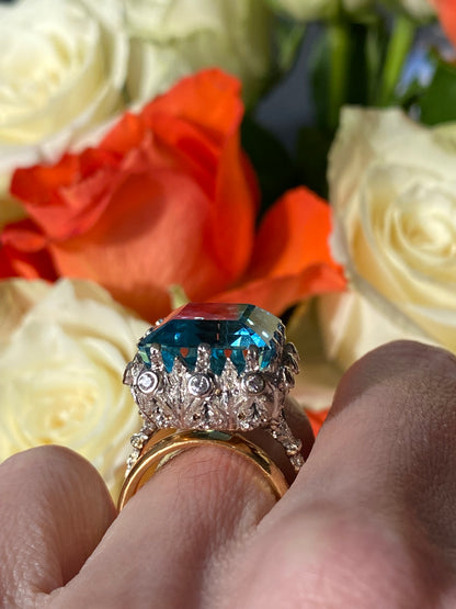 22.00 Carat Aquamarine and Diamond Vintage Cocktail Ring in 18ct White Gold