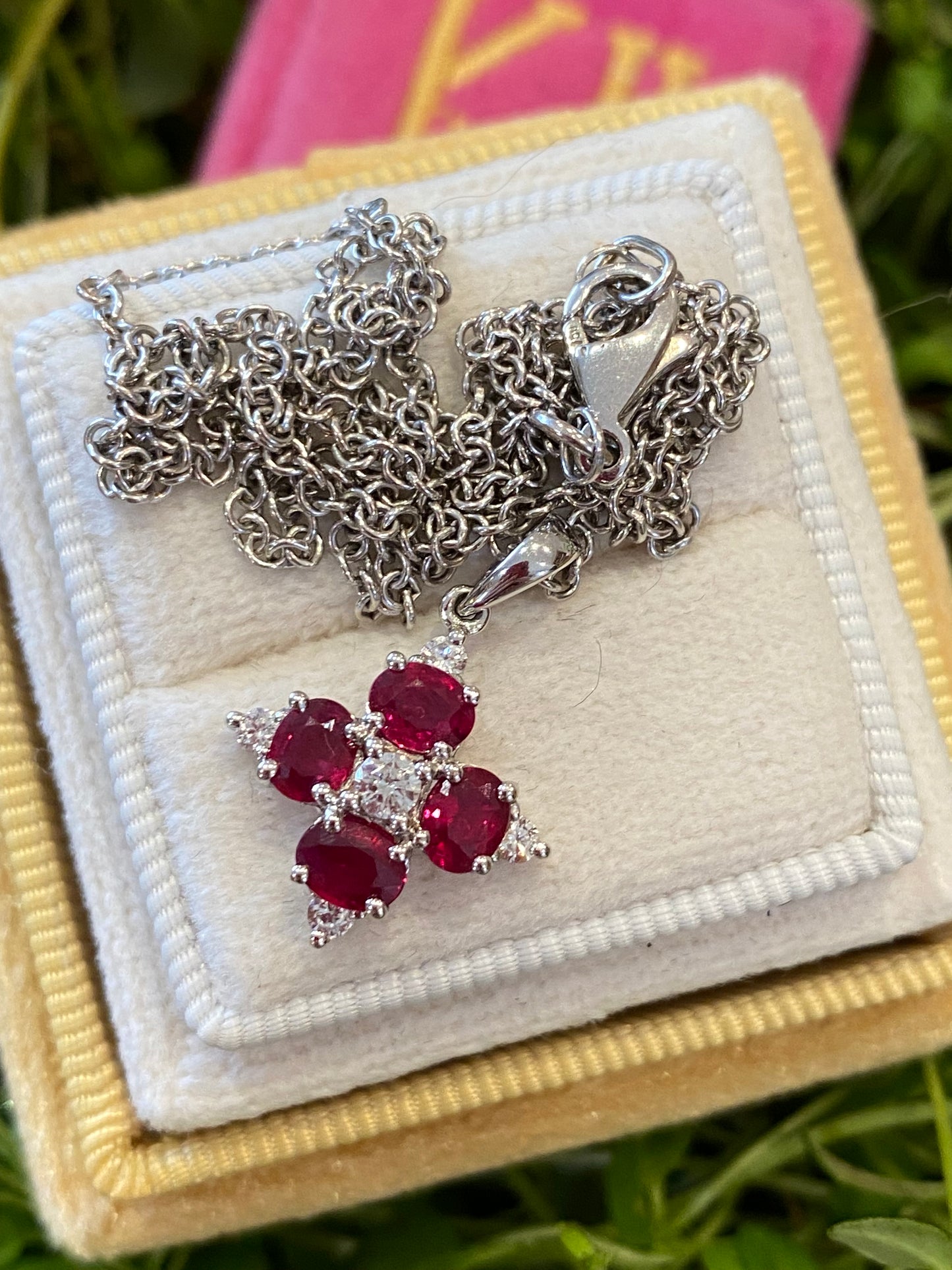 Vintage Ruby and Diamond Pendant Necklace in 18ct White Gold