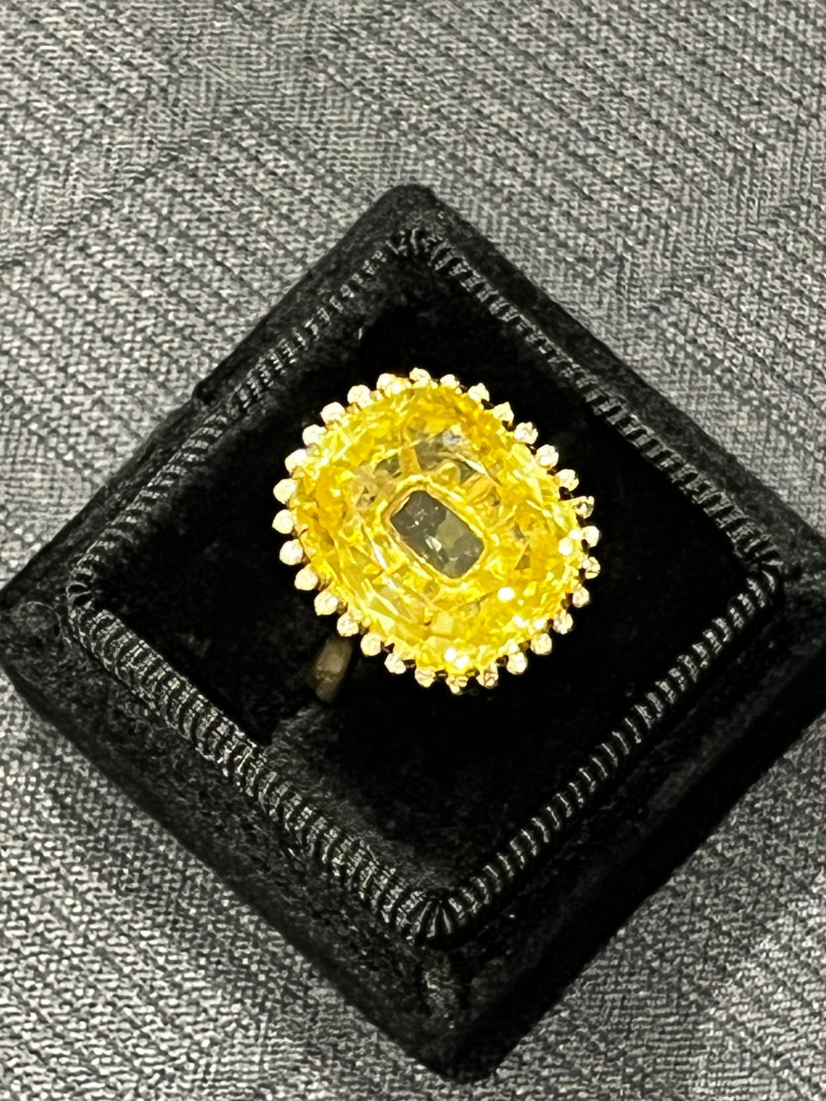 Masterpiece 19.23 Carat Certified Antique Unheated Yellow Sapphire and Diamond Ring