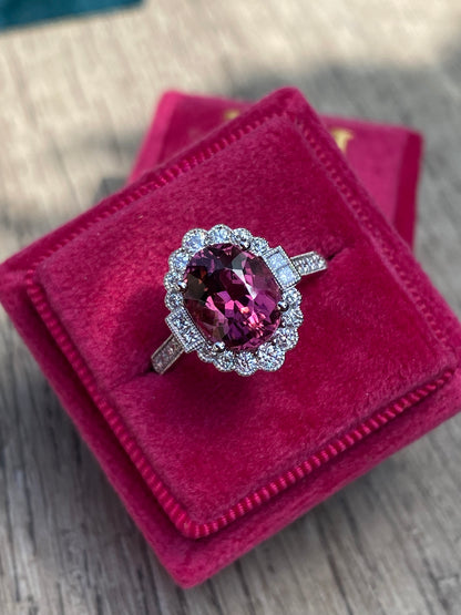 3.13 Carat Cut Pink Tourmaline and Natural Diamond Ring in Platinum