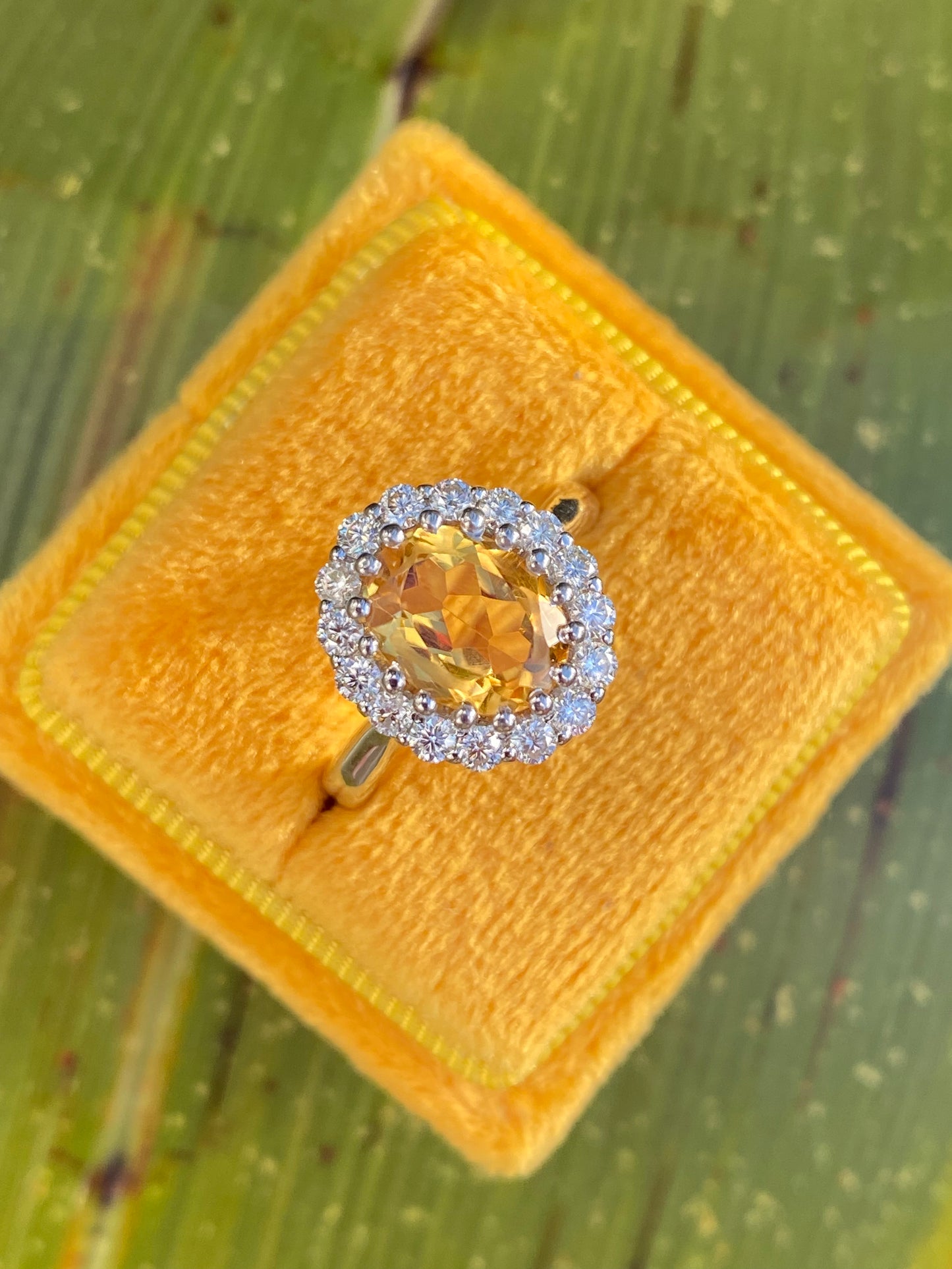 2.52 CTW Oval Cut Citrine and Moissanite Halo Cocktail Ring in Sterling Silver / 9ct Gold / 18ct Gold