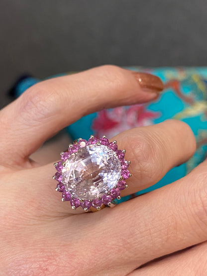 20 Carat Kunzite and Pink Sapphire Ring in 18ct White Gold