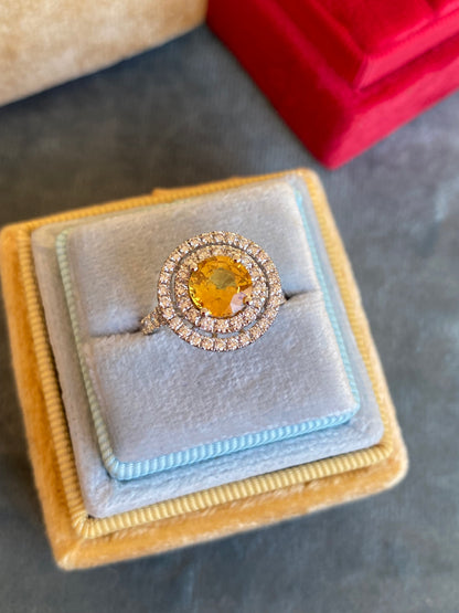 1.49 Carat Yellow Sapphire and Natural Diamond Halo Ring in Platinum